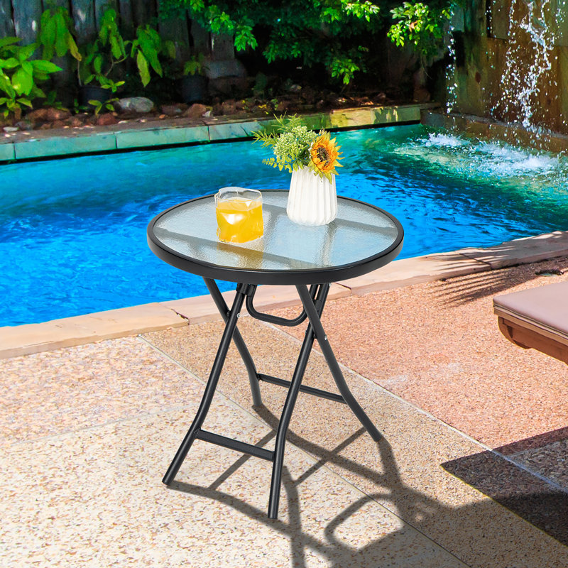 Ebern Designs Glass Fliptop Outdoor Side Table & Reviews | Wayfair